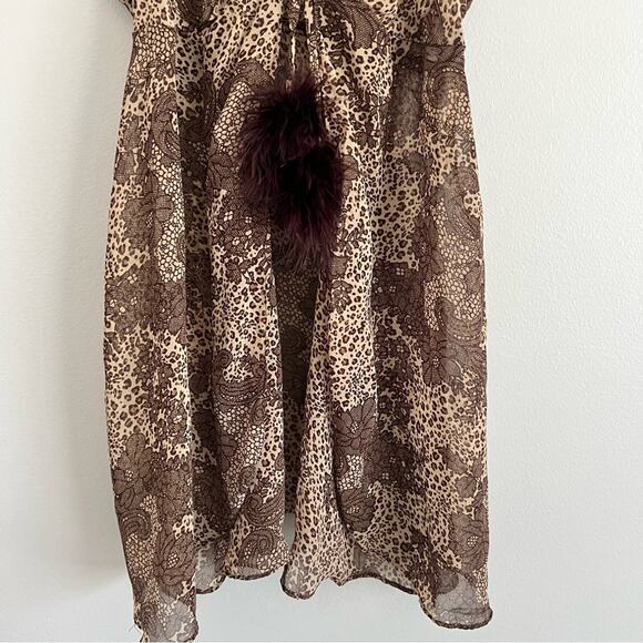 Unforgettable Women's Tan Brown Leopard Print Sheer Tie Front Cami Small - Picture 7 of 8